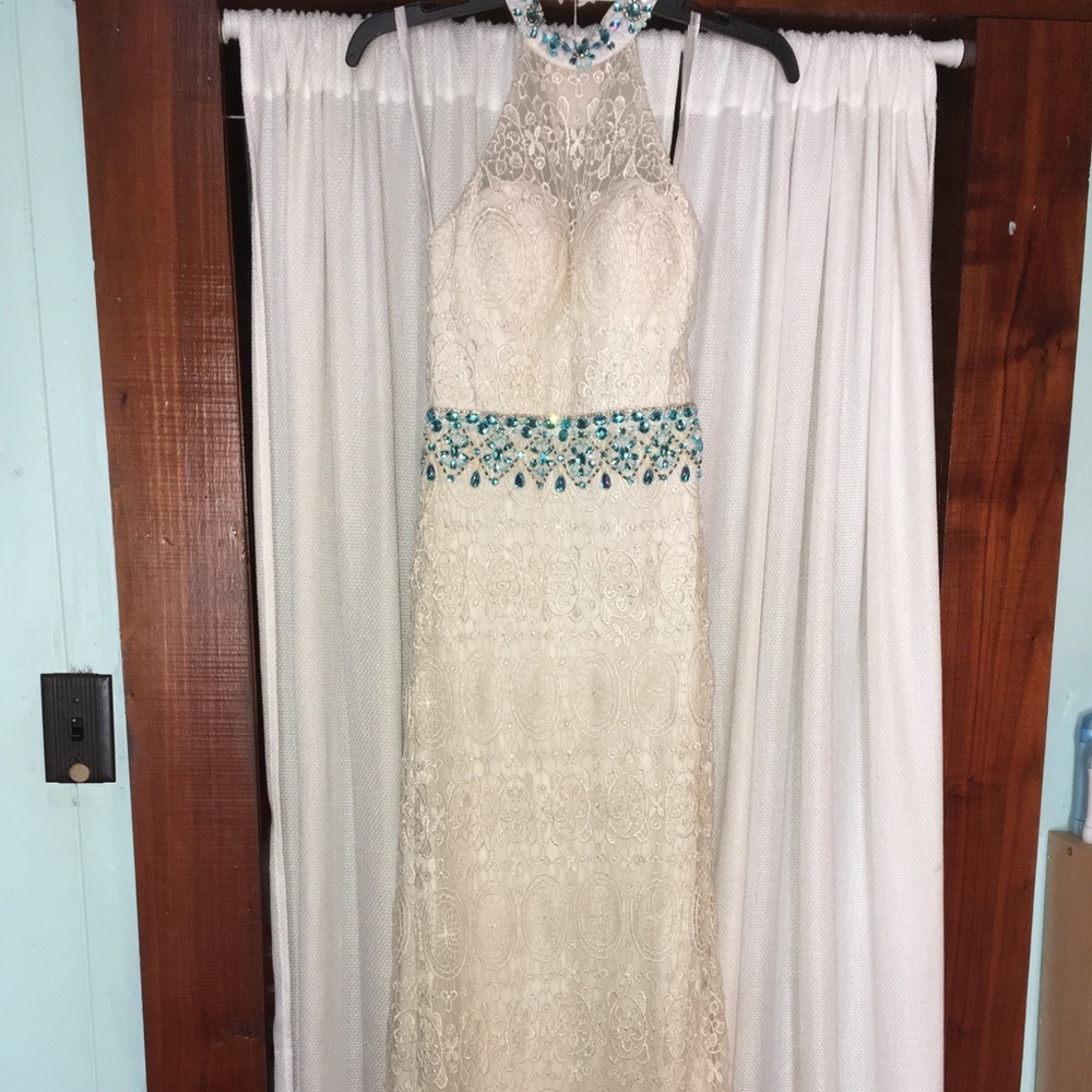 Cream lace boho prom dress